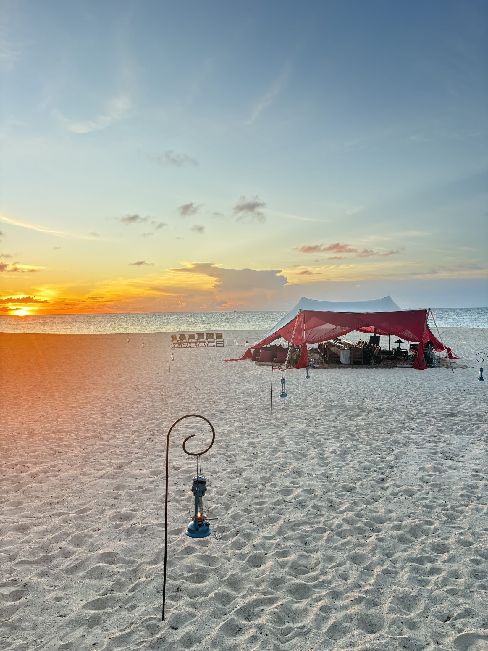 Sunset dining tent on the beach