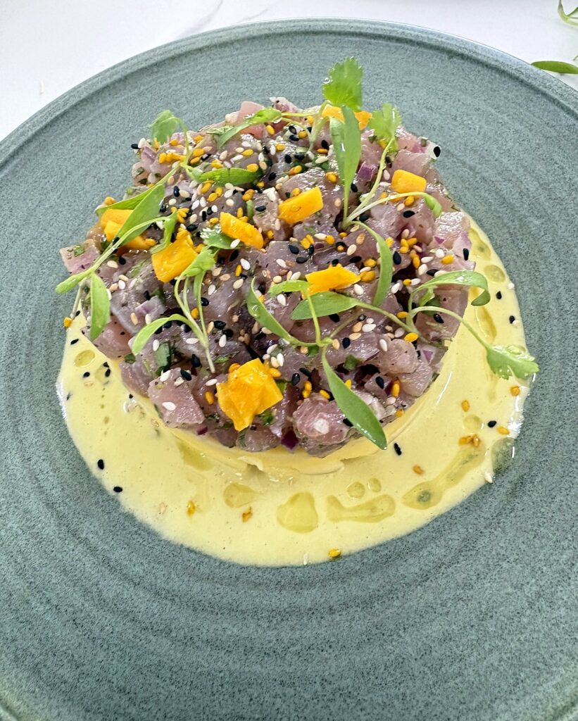 Yellowfin tuna tartare with mango by chef Javi Puig, Tanzania